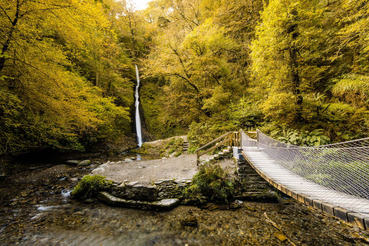 A waterfall at Lydford Gorge on The Dartmoor Way in Devon
