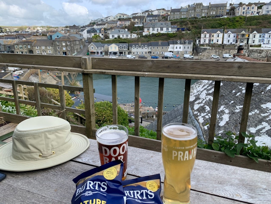 2 pints of beer overlooking Pothleven harbour