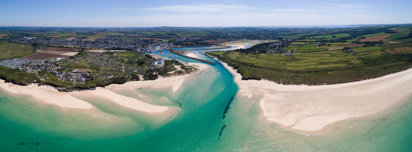 Aerial view of the estuary at Hayle in Cornwall, UK.