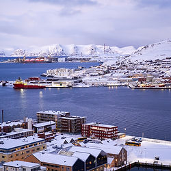 View over Hammerfest in winter with snow