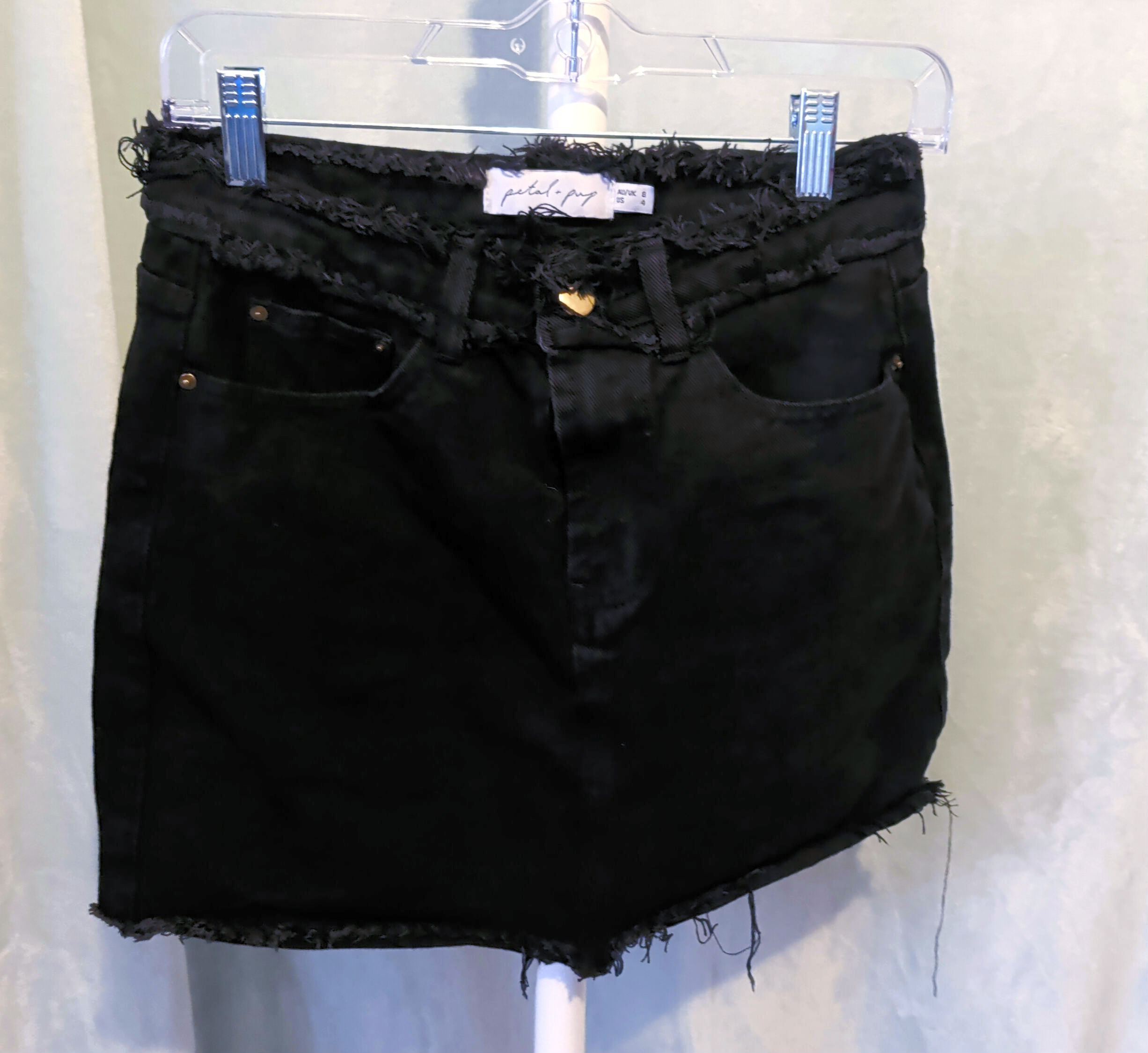 Ripped High-Rise Black Denim Skirt
