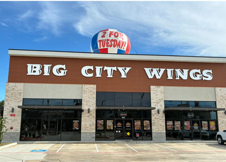 Exterior view Big City Wings in Katy, TX.