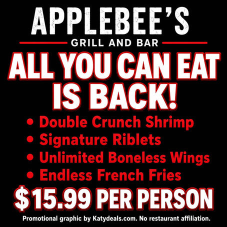 Applebee’s All You Can Eat Deal Returns – Wings, Riblets & Shrimp for $15.99.
