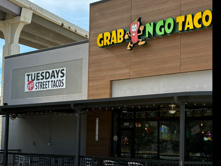 Promotional flyer for Taco Tuesday special at Grab N Go Tacos in Katy! Enjoy authentic street tacos for only $1.25 each, available all day every Tuesday.