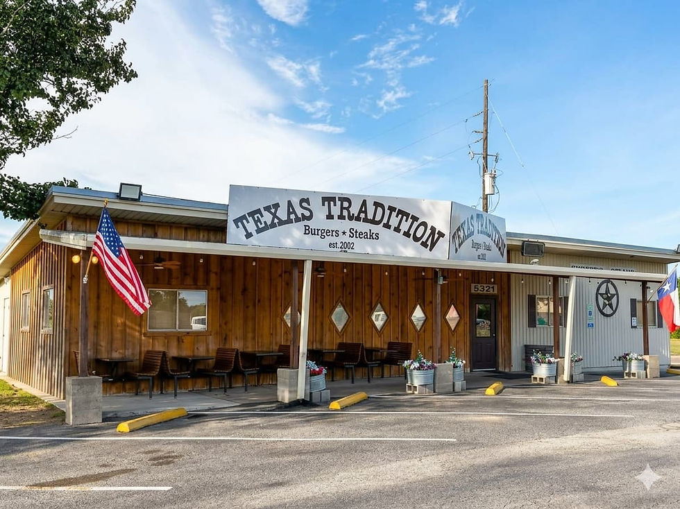 Front exterior view of Texas Tradition restaurant in Katy, TX.