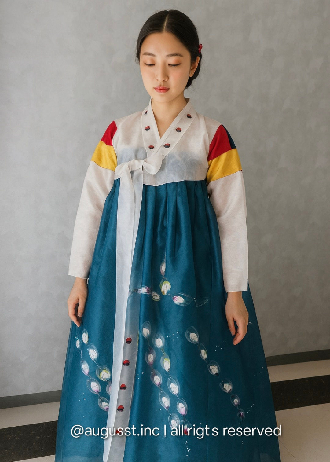 Kostum Internasional - Hanbok Wanita White Blue 