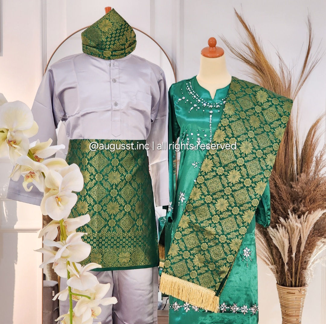 Baju Adat Premium - Melayu Riau Hijau (set sepasang)