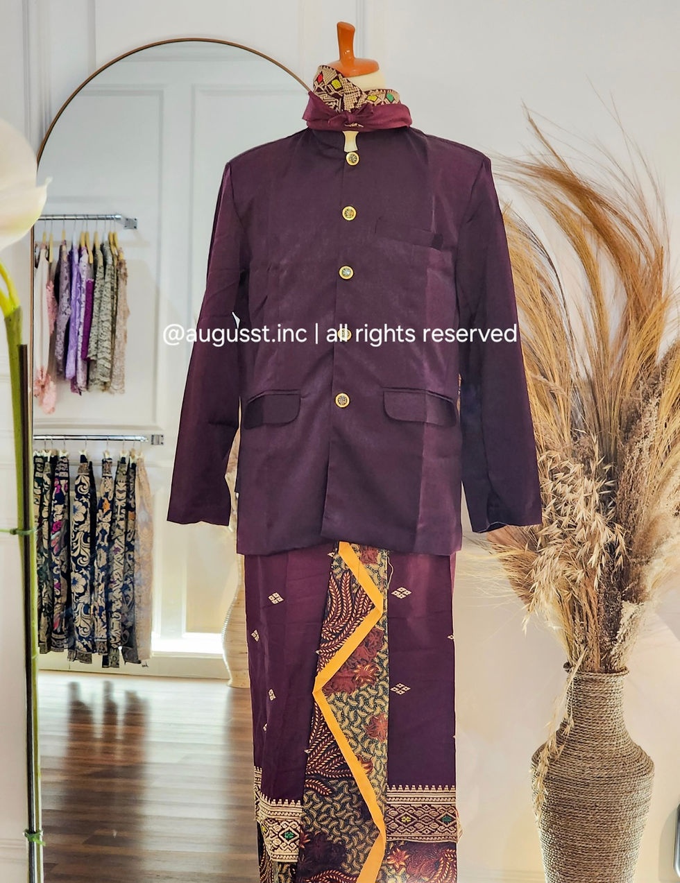 Thumbnail: Baju Adat Premium - Beskap Bali Dark Maroon Tangan Panjang (set)