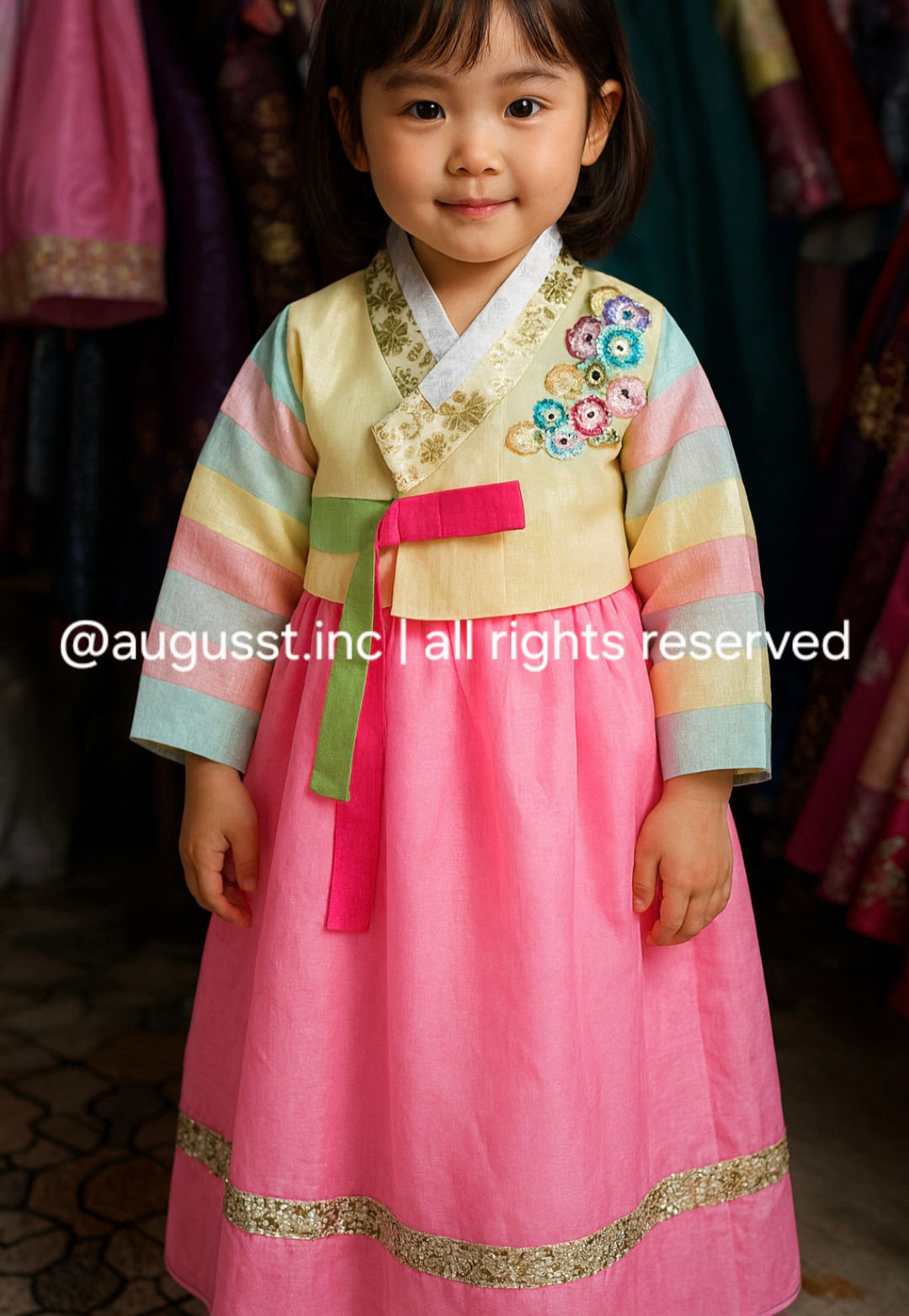 Kostum Internasional Anak - Hanbok Korea Bold Pink [ usia 4-5th ] 