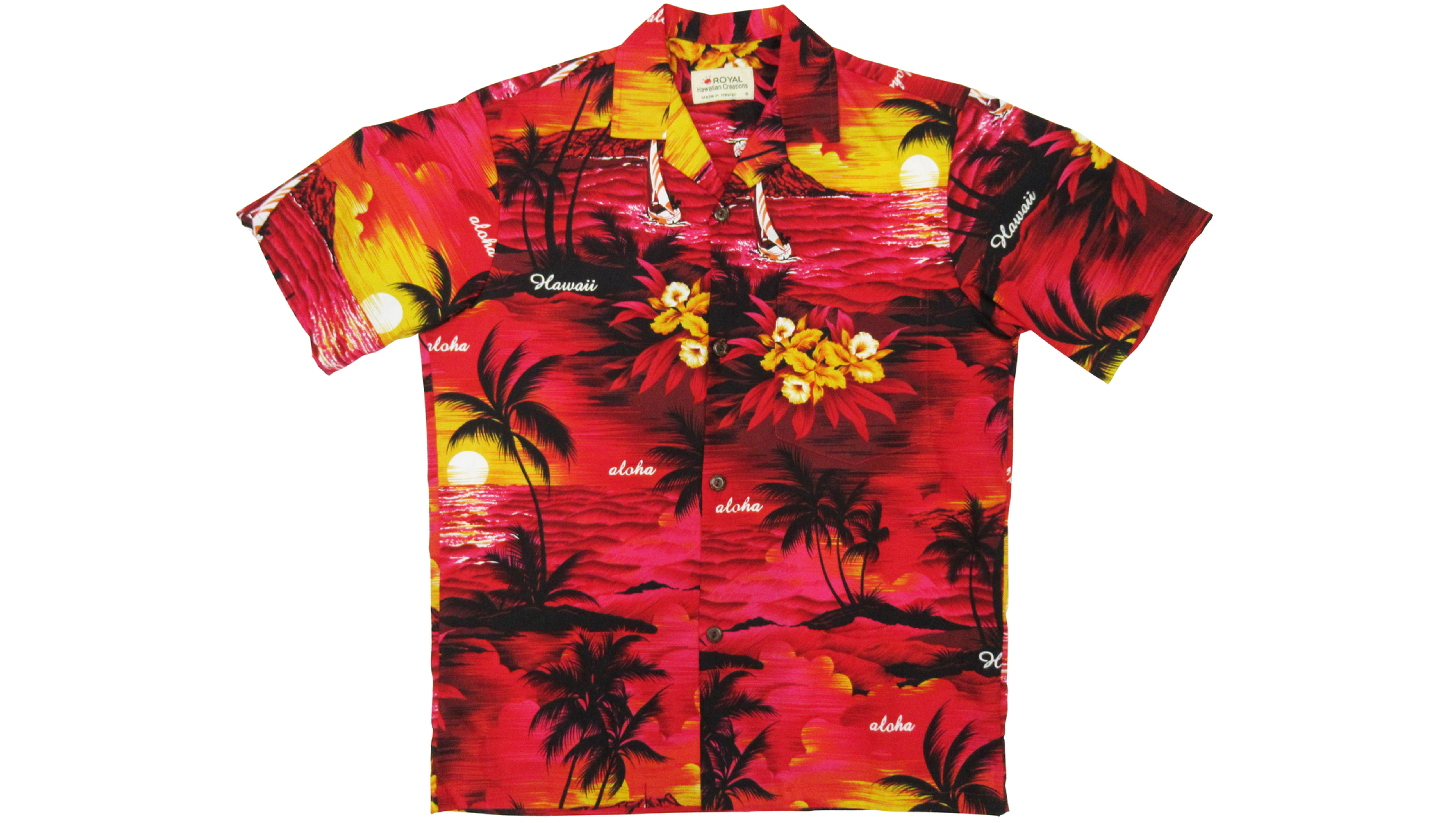 Cotton 100% Red Palm Tree Aloha Shirt [CH-11]