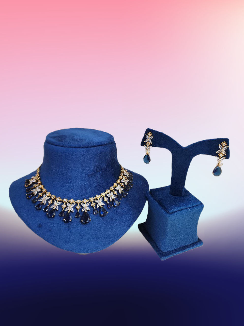 AD Blue & White Stone Necklace