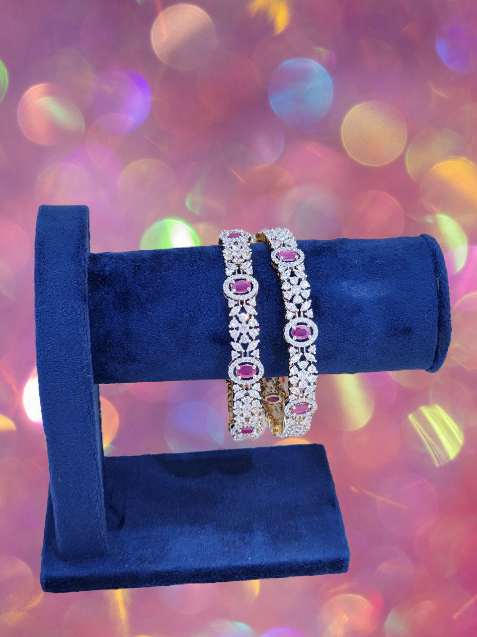 White Pink AD Stone Bangle