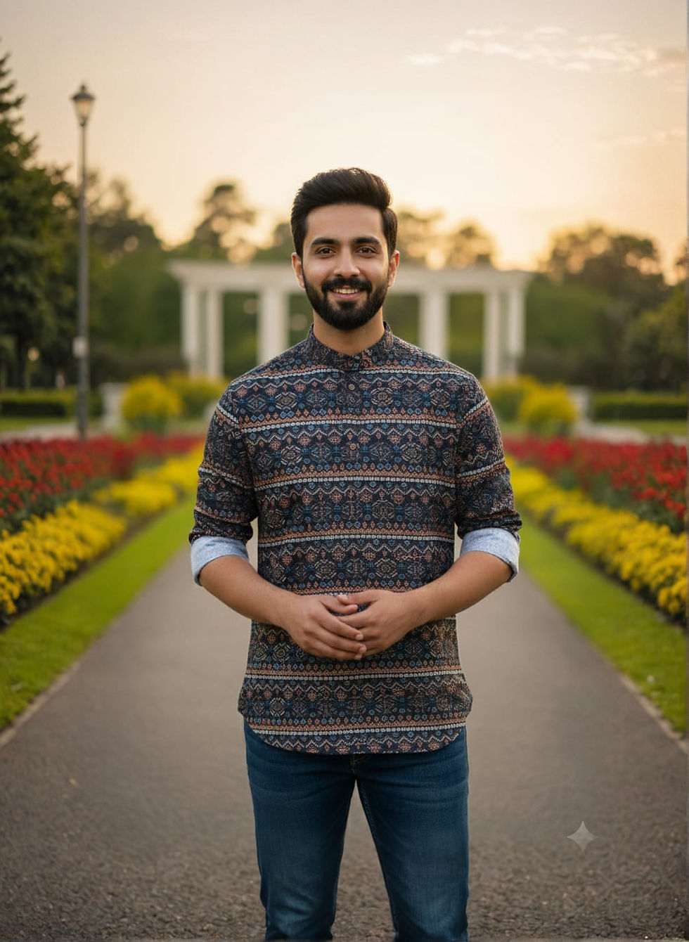 Men's Short Printed Cotton Kurta