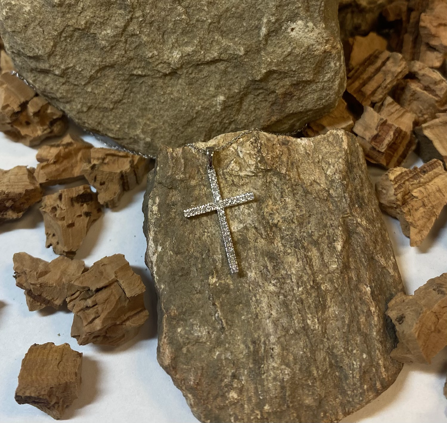 Straight diamond cross necklace