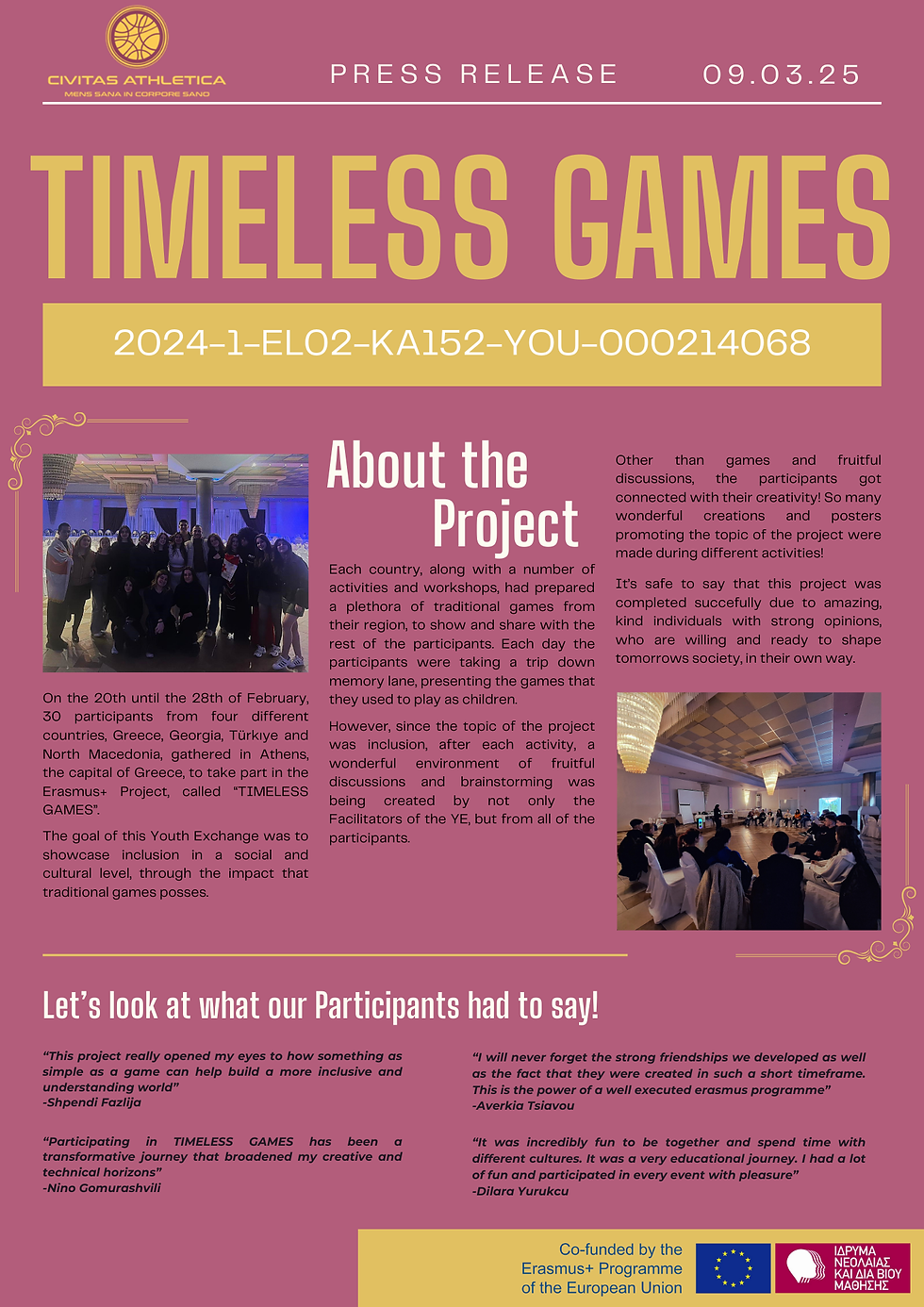 "TIMELESS GAMES" - Press Release