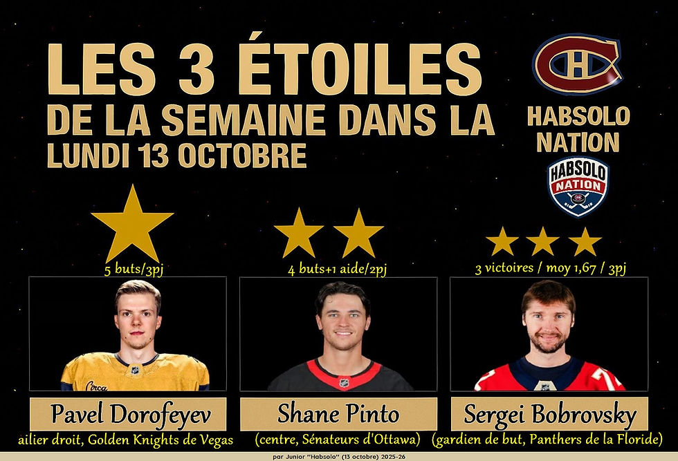 Les 3 étoiles de la semaine lundi 13 octobre