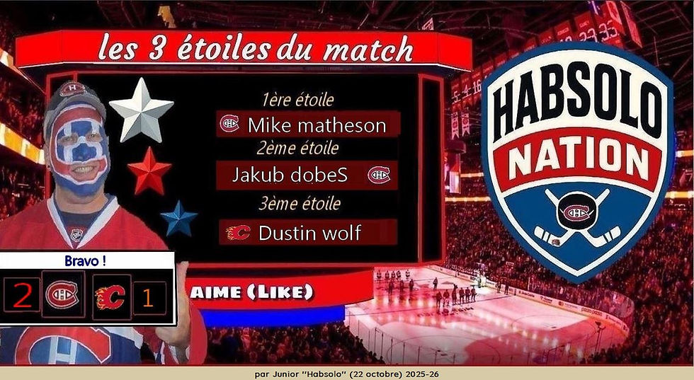 les 3 étoiles match Montréal vs Calgary du 22 octobre