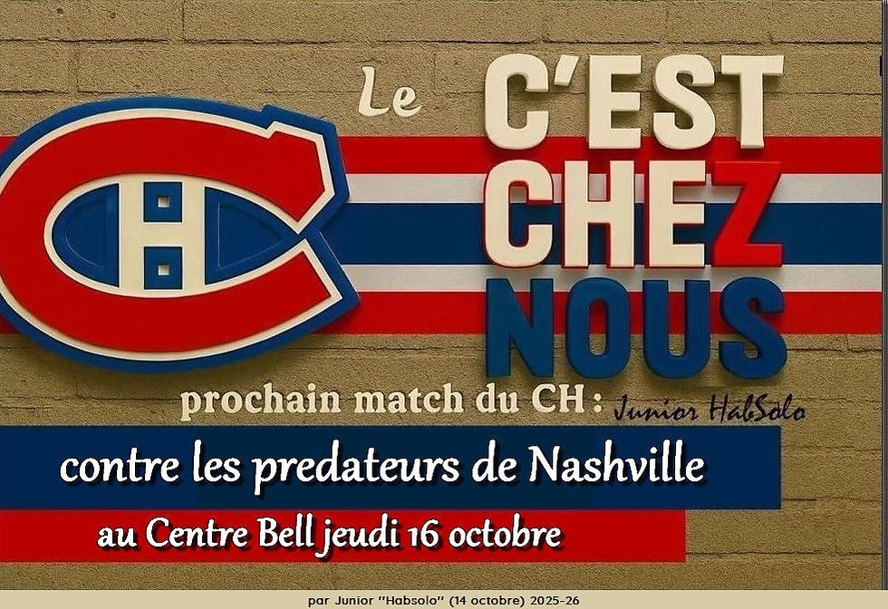 prochain match du ch jeudi 16 octobre