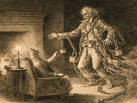 Ghost of Jacob Marley appears to Scrooge