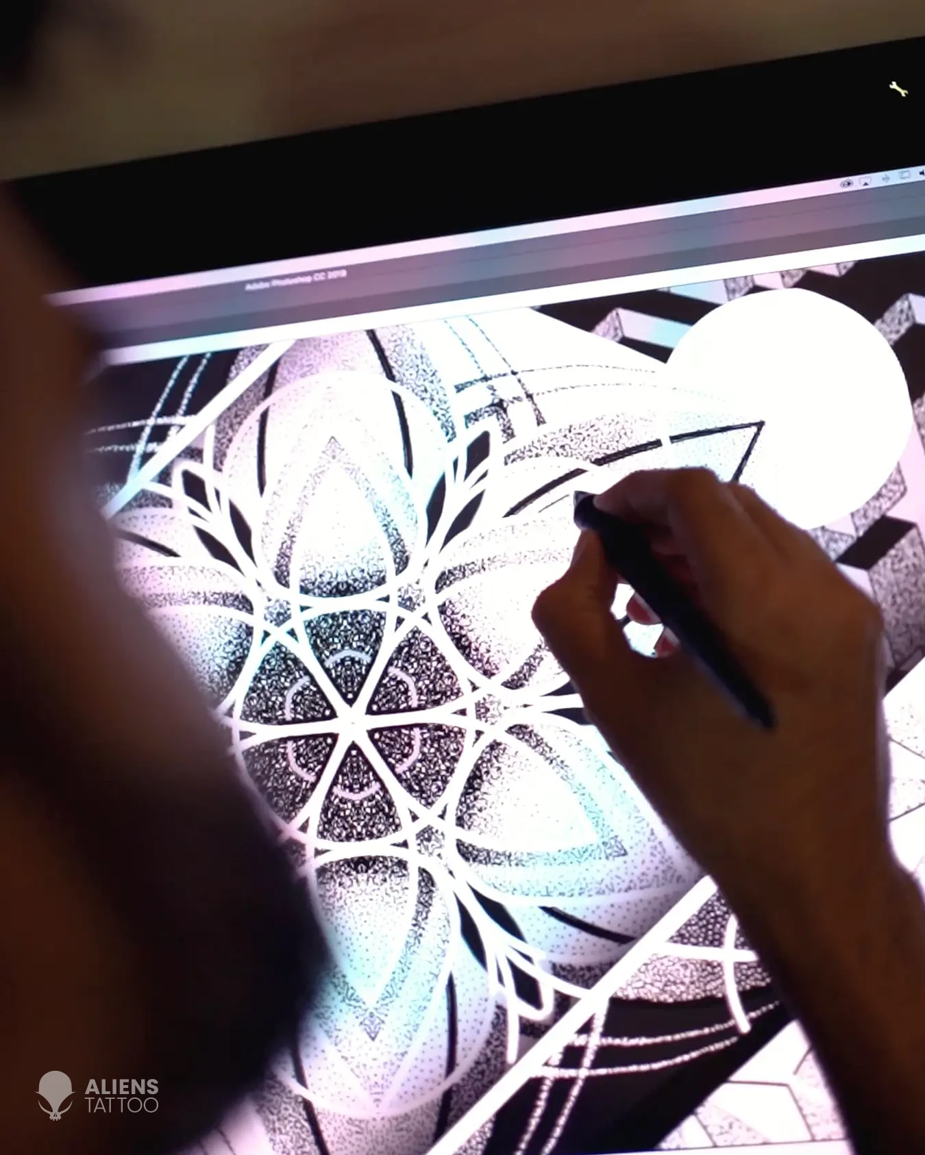 Close-up of Virat Kohli's tattoo design featuring sacred geometric patterns