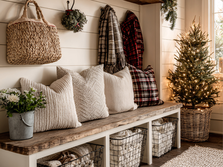 A cozy entryway for a home during the Christmas holidays.