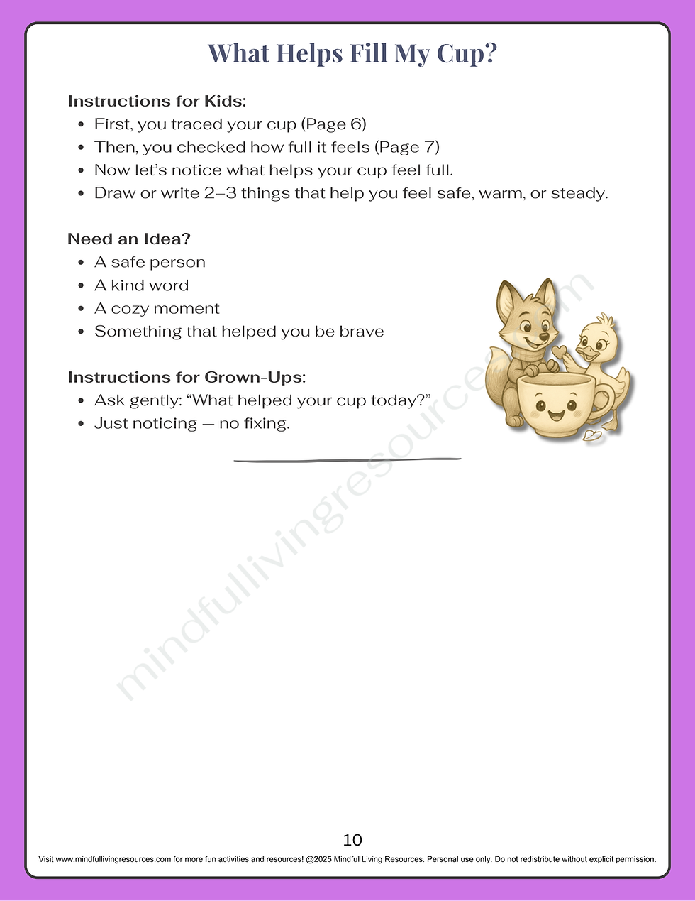Thumbnail: Cover and interior pages for the activity pack - Fill Your Cup