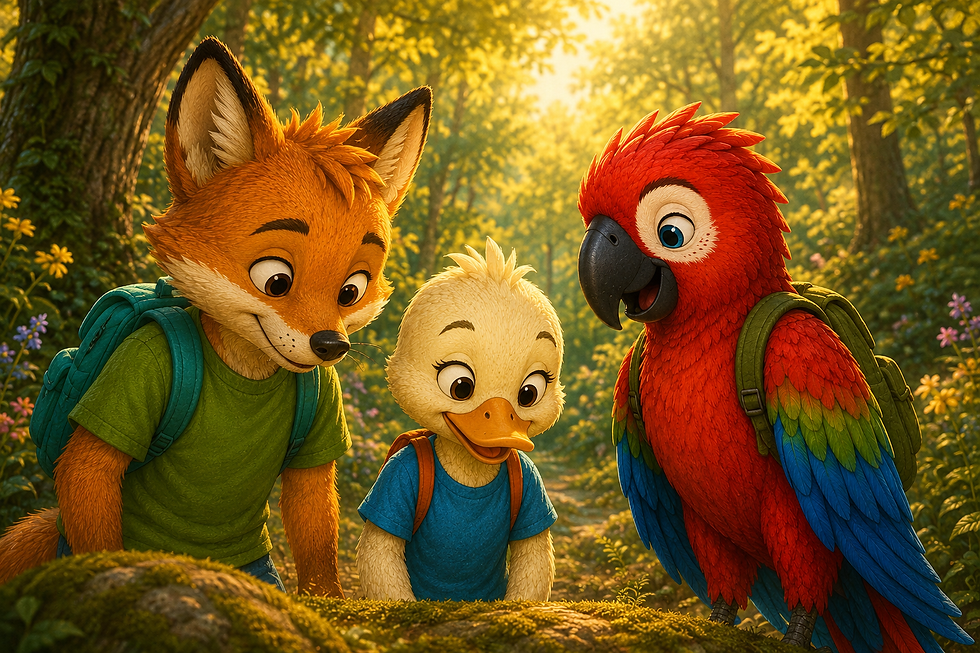 3 Animal friends reading a story together