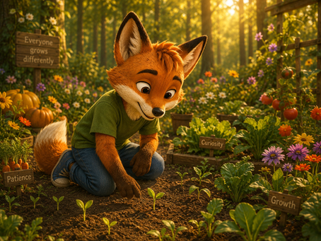 Finn the Fox is working in the garden