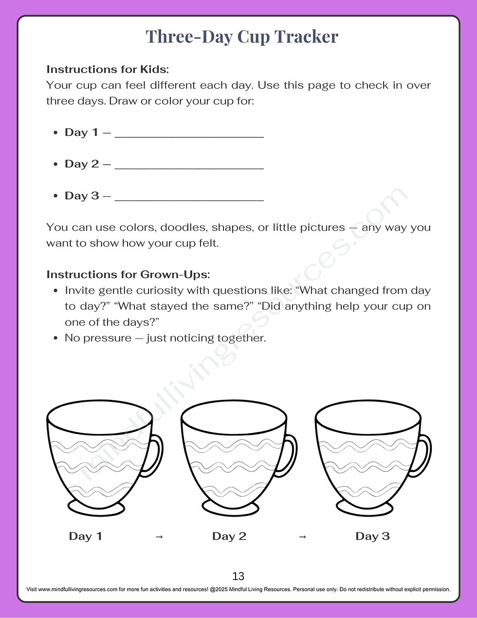 Thumbnail: Cover and interior pages for the activity pack - Fill Your Cup
