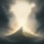 Grey rock mountain peak with bright light