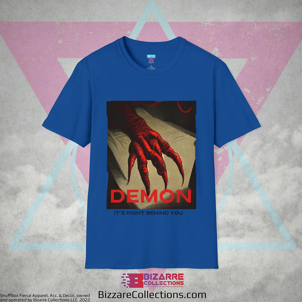 Thumbnail: 'Demon Its Right Behind You' by Snuffbox Unisex Softstyle T-Shirt