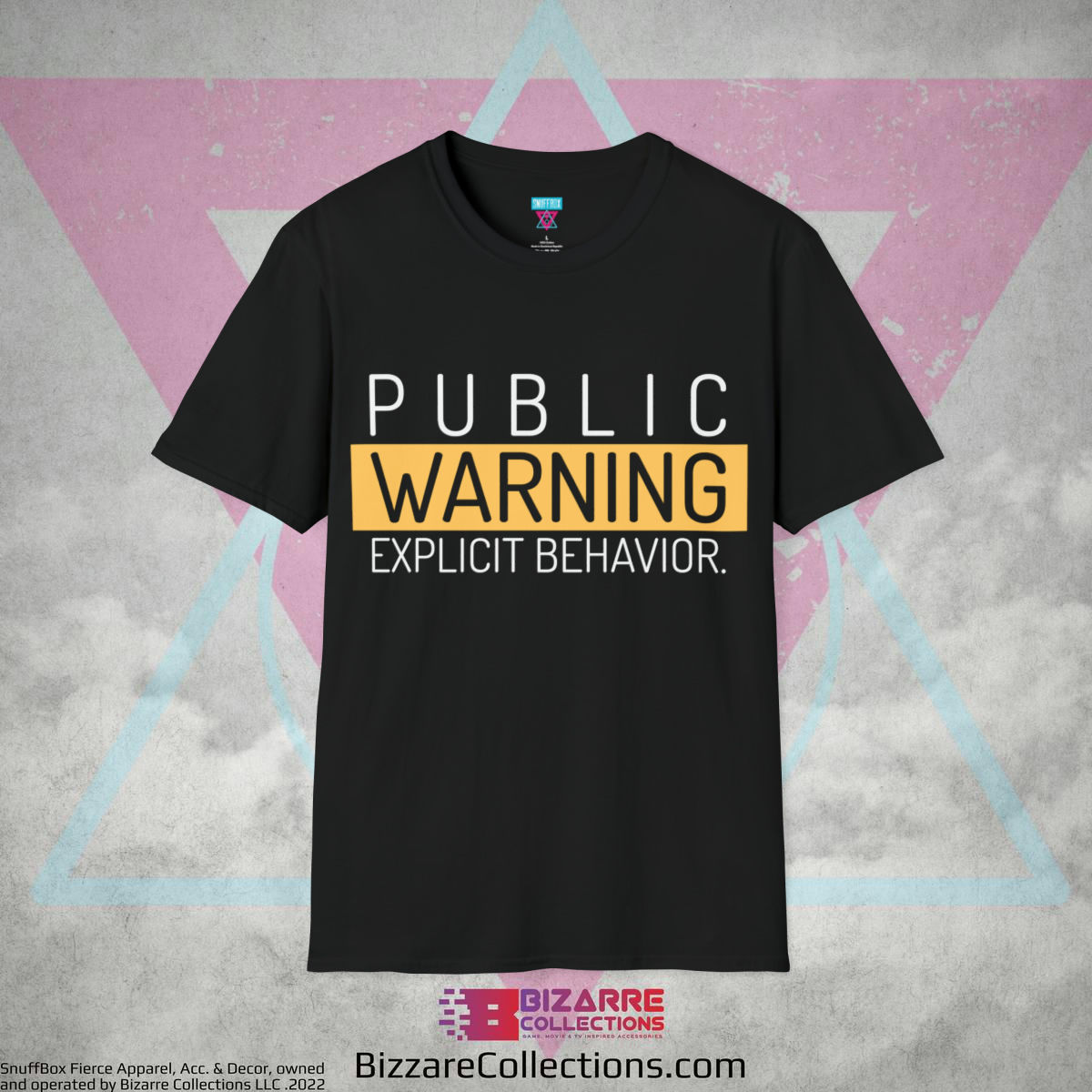 'Public Warning Logo' by Snuffbox Unisex Softstyle T-Shirt