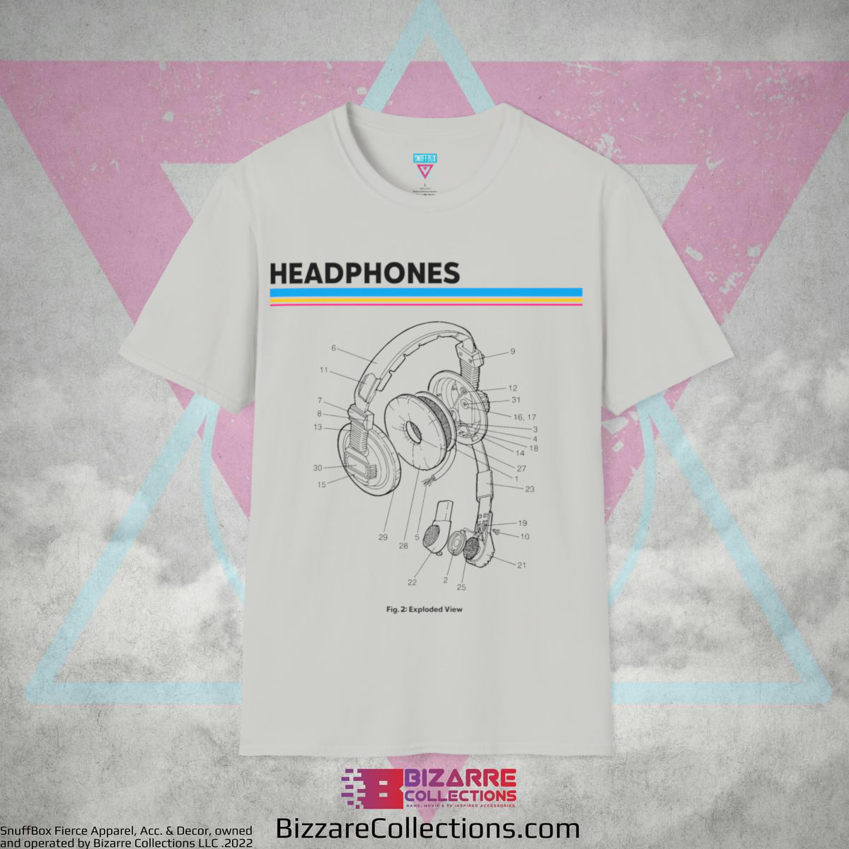 'Headphones Diagram' by Snuffbox Unisex Softstyle T-Shirt