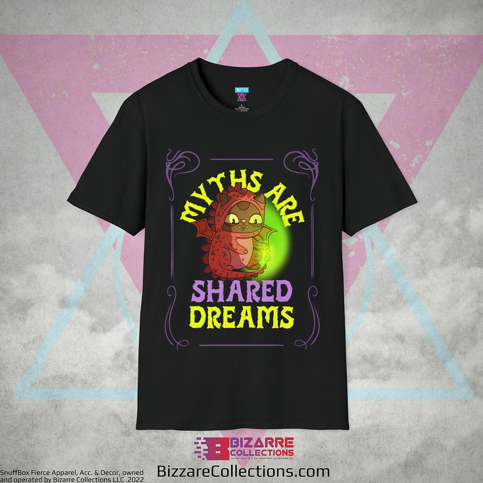 Miniatura: 'Cat Dragon Myths are Shared Dreams' by Snuffbox Unisex Softstyle T-Shirt