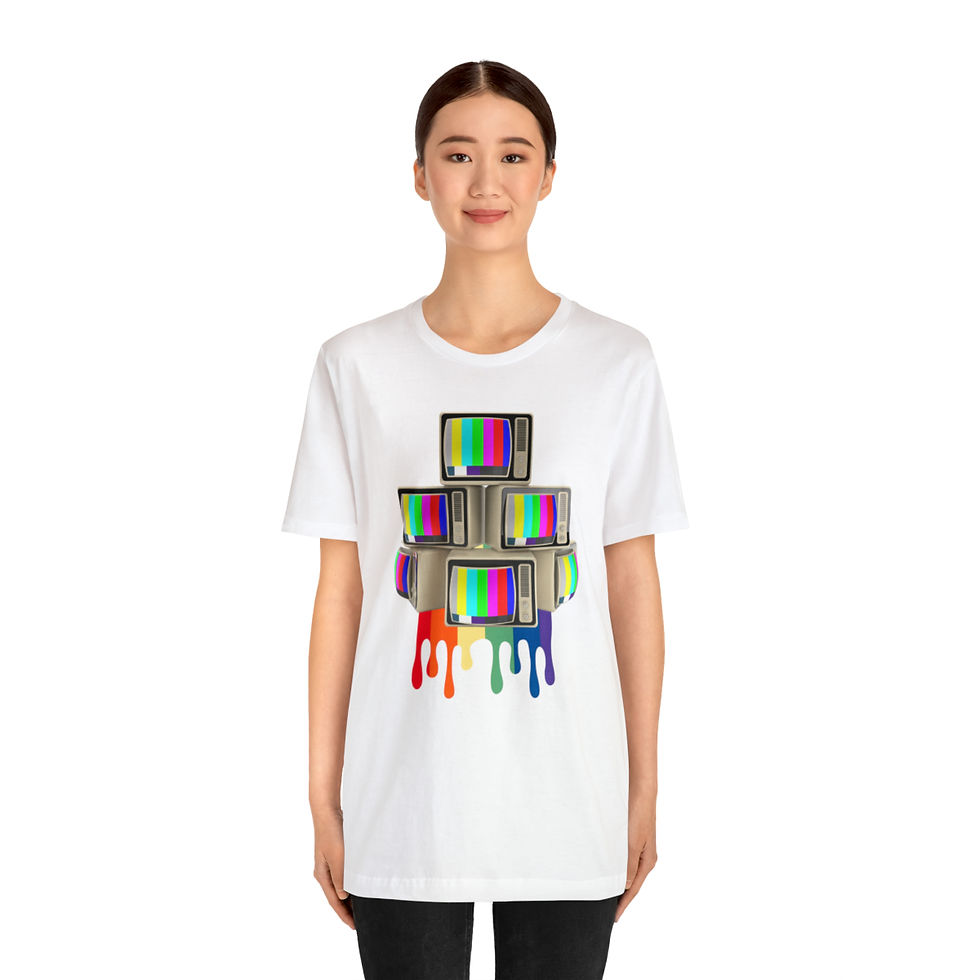 Miniatura: 'Retro Rainbows TVs' by Snuffbox Unisex Jersey Short Sleeve Tee