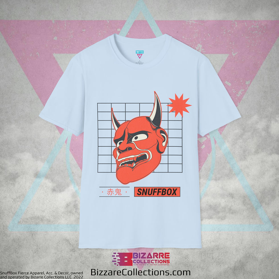 Thumbnail: 'Red Oni Mask' by Snuffbox Unisex Softstyle T-Shirt