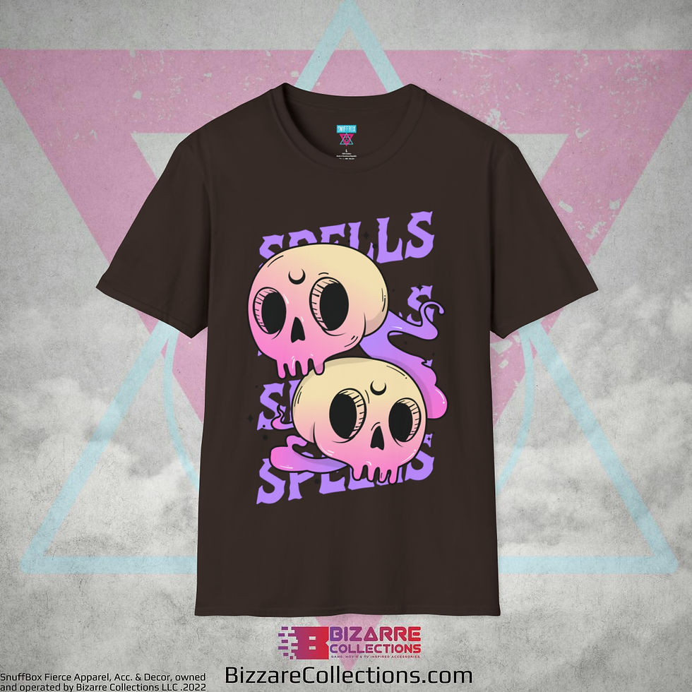 Miniatura: 'Spells, Spells, Spells & Skulls' by Snuffbox Unisex Softstyle T-Shirt