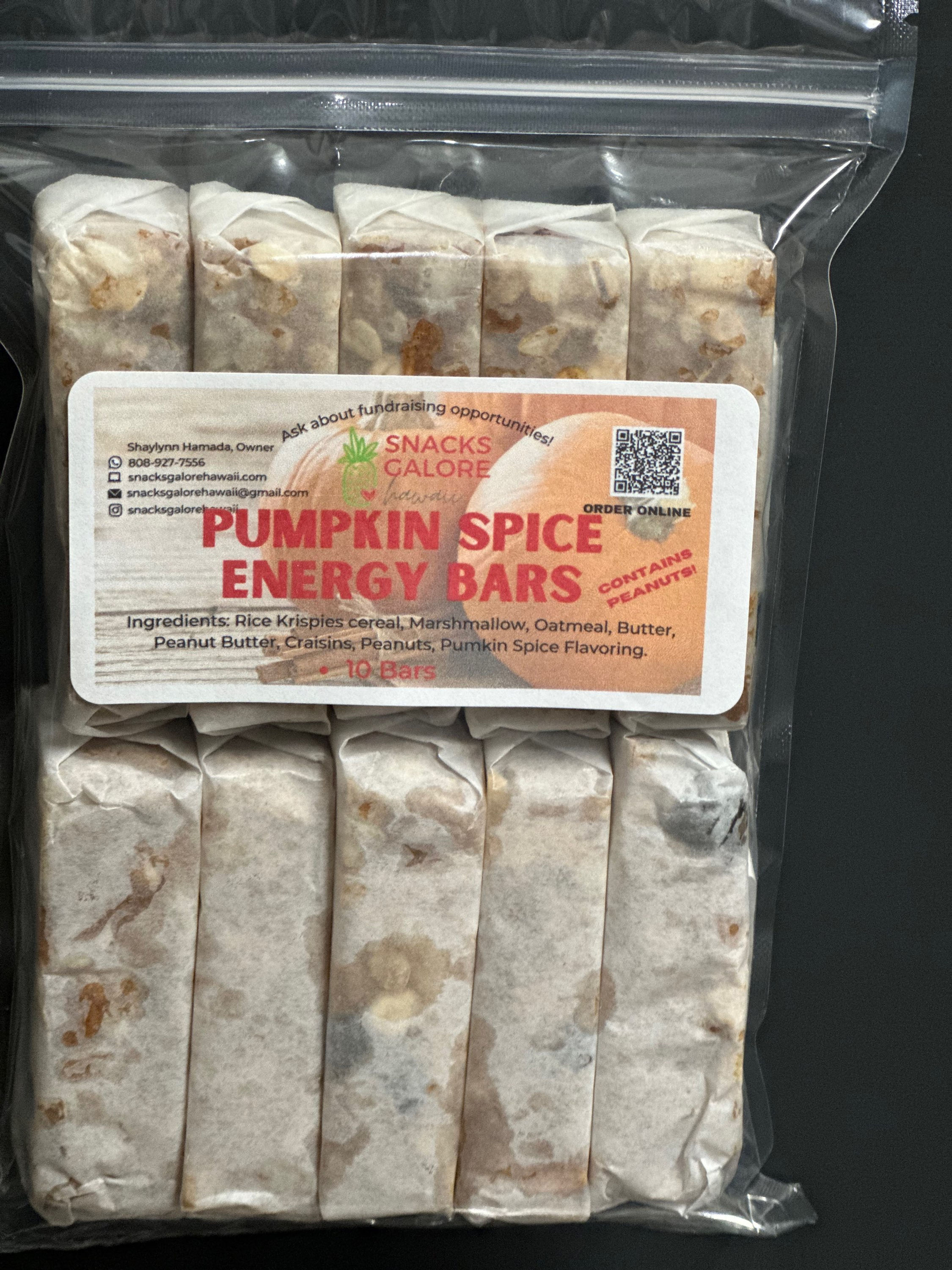 Pumpkin Spice Energy Bar with a warm blend of spices, oats, and nuts, wrapped for an on-the-go snack