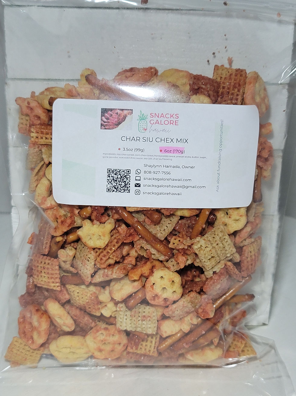 Thumbnail: Bag of Snacks Galore Hawaii mix, white label with text visible on it.