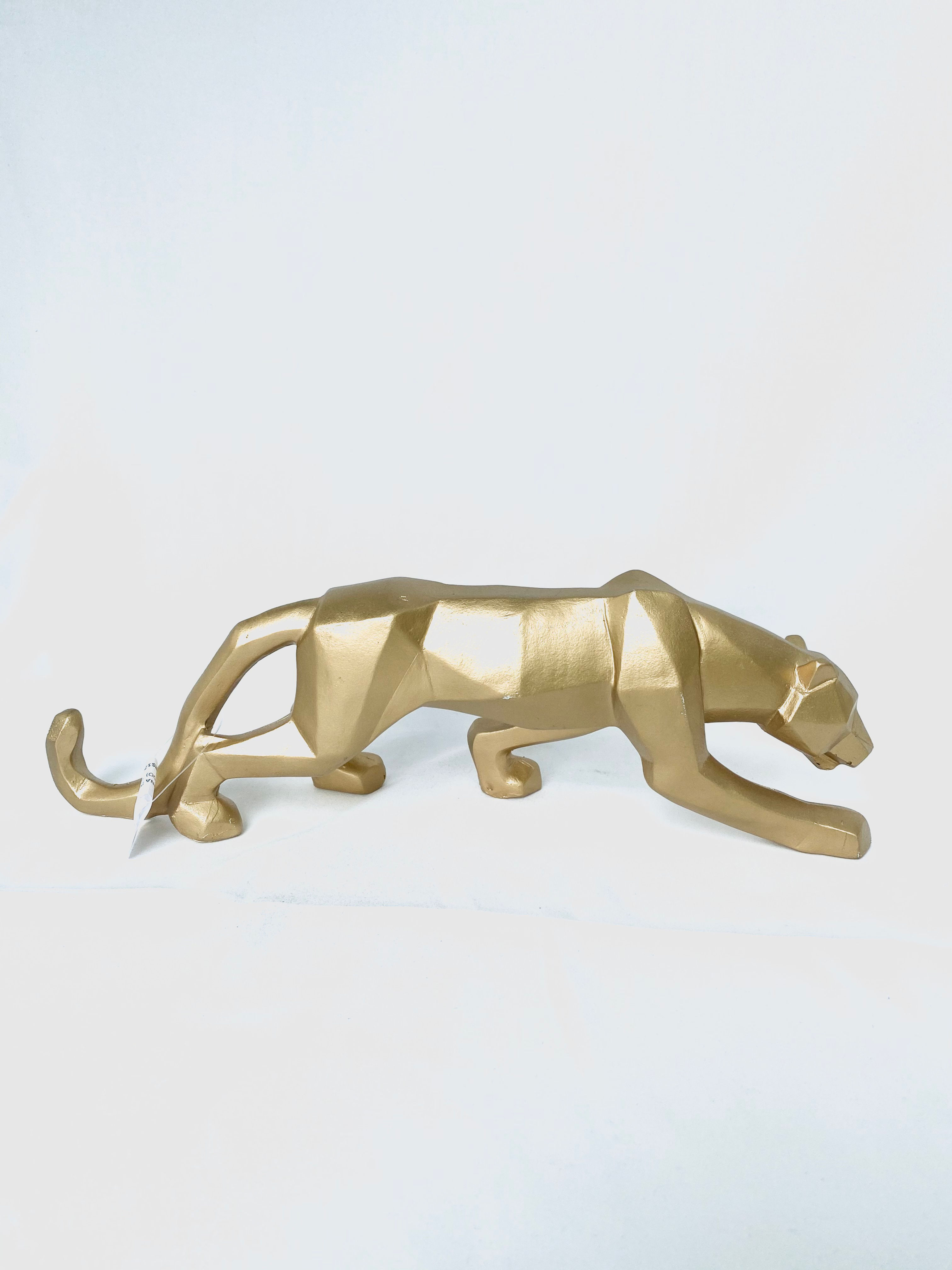 ESCULTURA EM POLIRESINA LEOPARDO DOURADO FOSCO