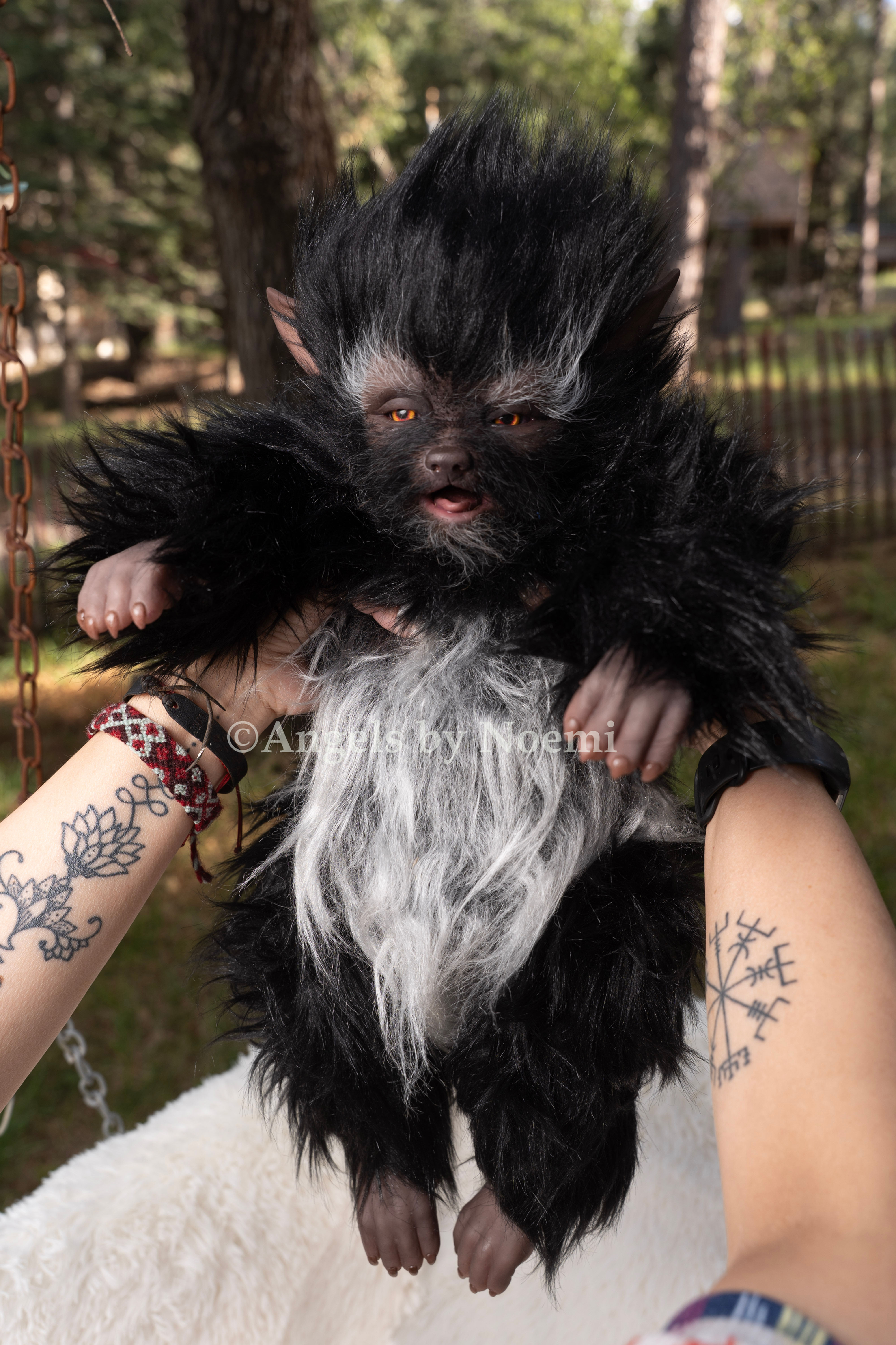 In Stock "Black Fabio" Cuddle Body Silicone Werewolf - Preemie