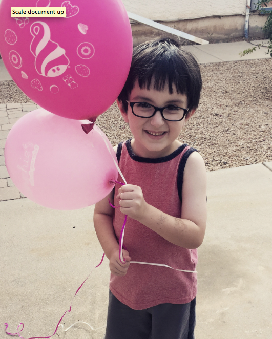 Pink balloons for his grandparents.