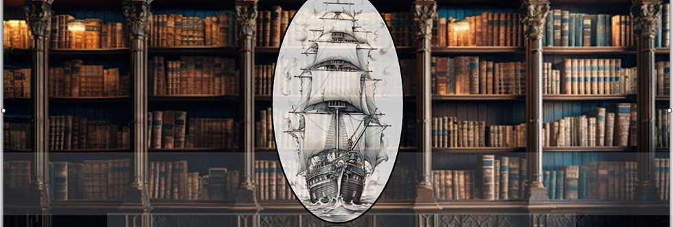 ship masthead in front of library