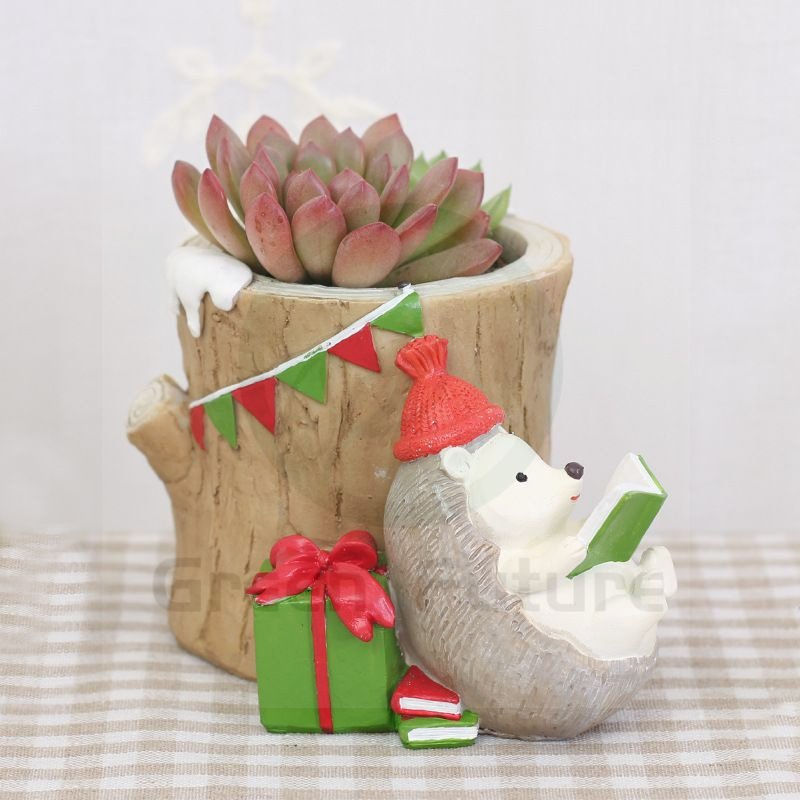 Thumbnail: 圣诞刺猬日记盆 Succulent Pot Cactus  Ceramic Pot  Zakka Minimalism Planter Pasu Seramik