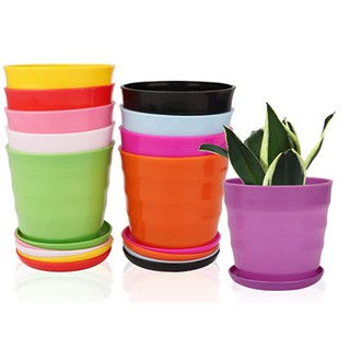 Thumbnail: Thick Resin Plastic Flower Color Round Pot With Saucer Pot 树脂多肉盆