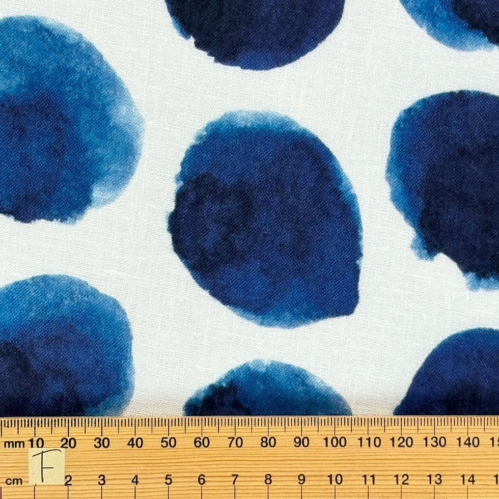 Inkwell Indigo printed linen with blue watercolor dots