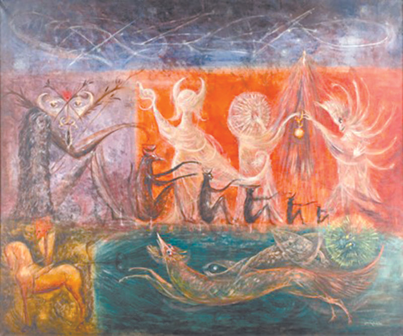 Leonora Carrington, “Sueño (Nephesh as the Soul in a State of Sleep),” 1959. Oil on linen. Private collection. ©Leonora Carrington / Arts Rights Society, New York. (Contributed photo)