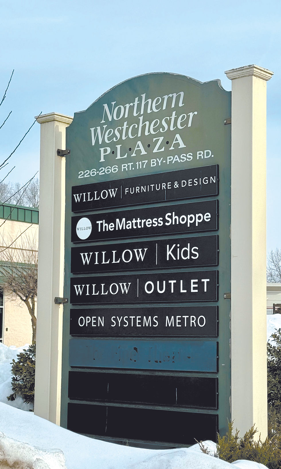 The Willow furniture stores sign in Bedford Hills. 