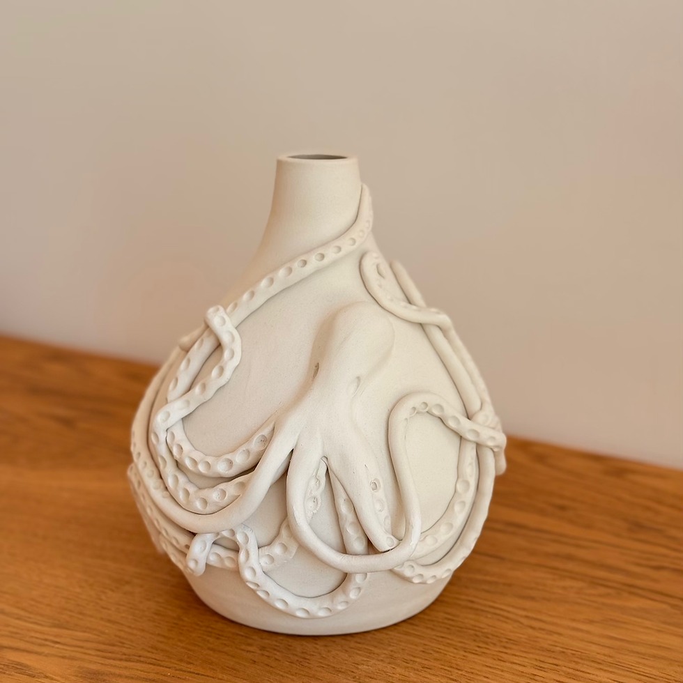 Vase sculpture poulpe blanc face