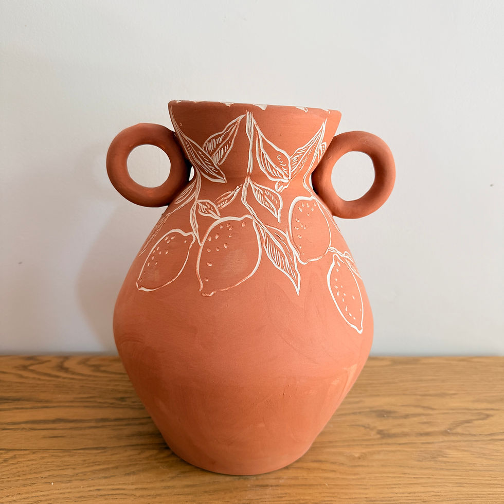 Vase tarracotta décors citrons